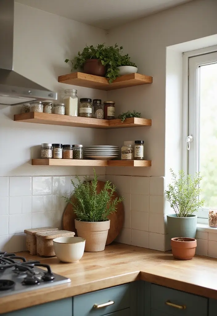 28+ Creative Kitchen Organization Ideas for Every Home - 24. Small Corner Shelves
