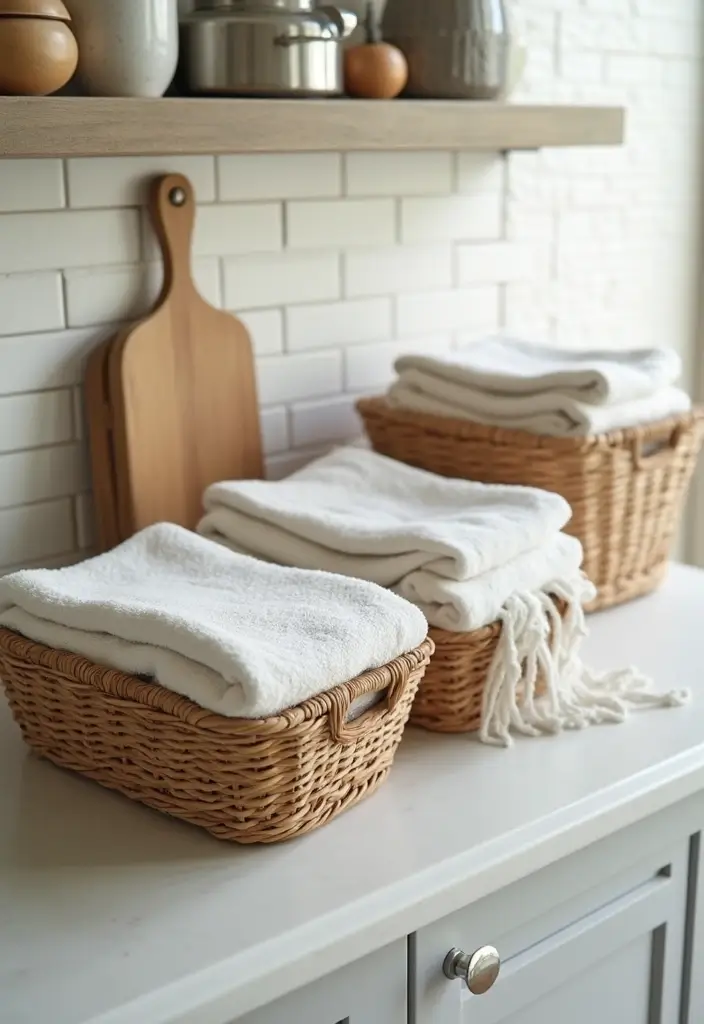 28+ Creative Kitchen Organization Ideas for Every Home - 25. Kitchen Towels in Decorative Baskets