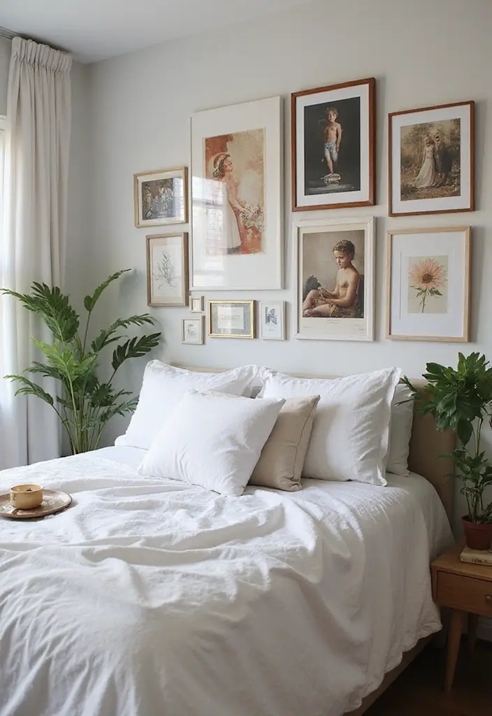 30 Bedroom Decor Tips for a Relaxing Retreat - 17. Add a Gallery Wall