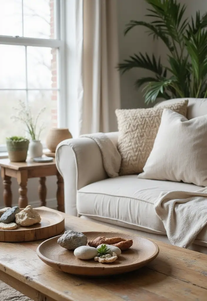 30 Eco-Friendly Living Room Ideas for Modern Families - 10. Natural Element Accents