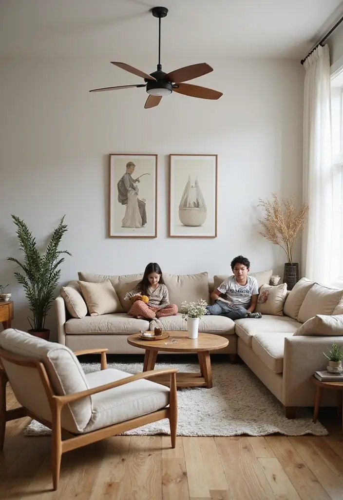 30 Eco-Friendly Living Room Ideas for Modern Families - 20. Family-Friendly Layout