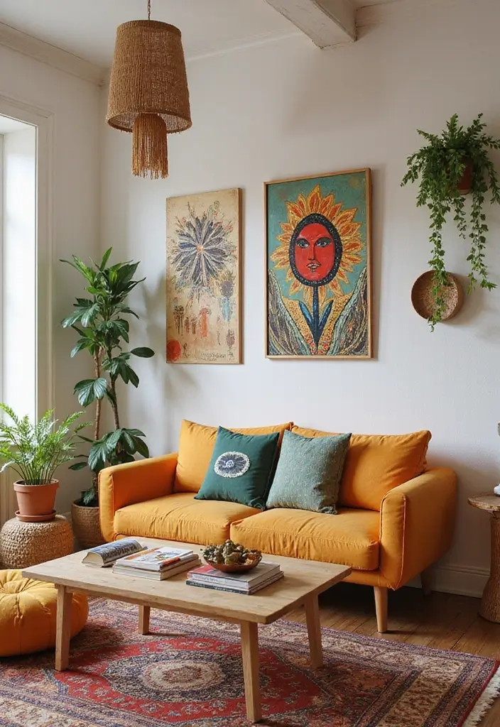 30 Eco-Friendly Living Room Ideas for Modern Families - 22. Artistic Eco-Friendly Decor