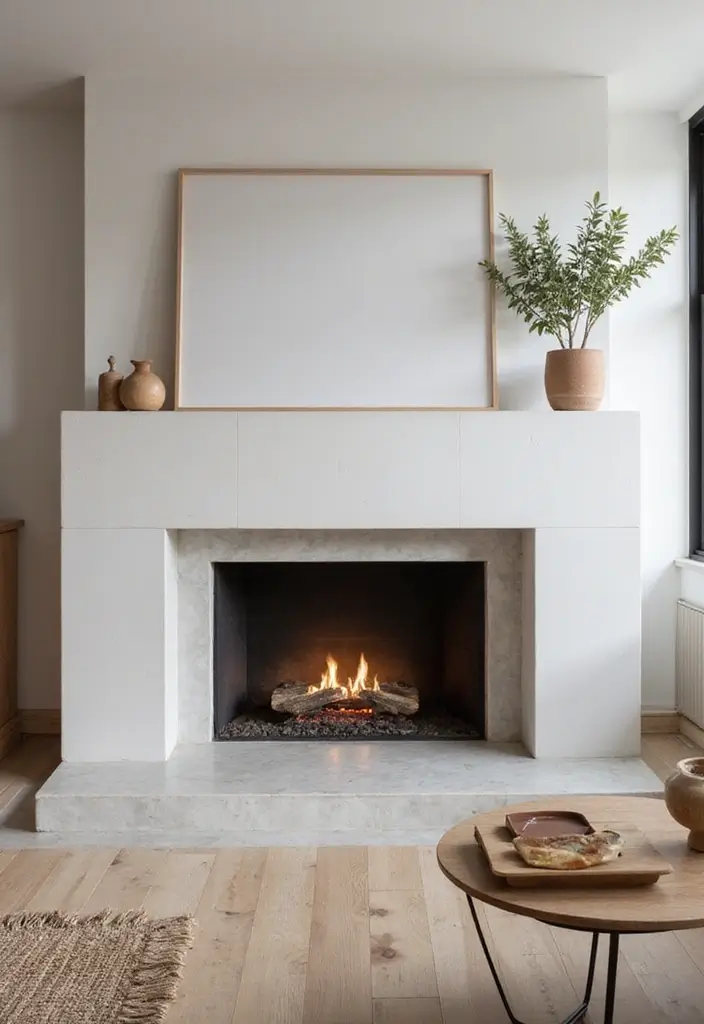 30 Eco-Friendly Living Room Ideas for Modern Families - 24. Minimalist Fireplace