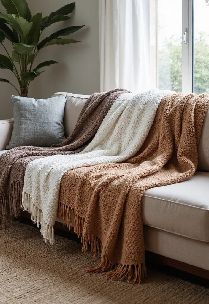 30 Eco-Friendly Living Room Ideas for Modern Families - 25. Cozy Throw Blankets