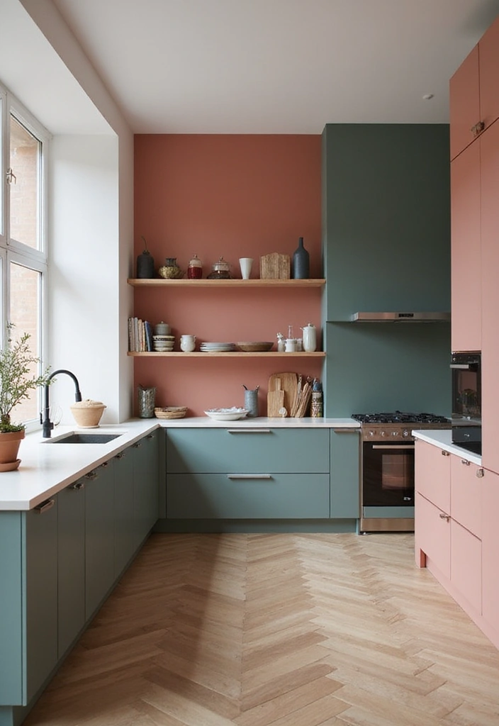 30+ Kitchen Remodel Ideas to Inspire Your Next Renovation - 16. Color-Blocked Walls