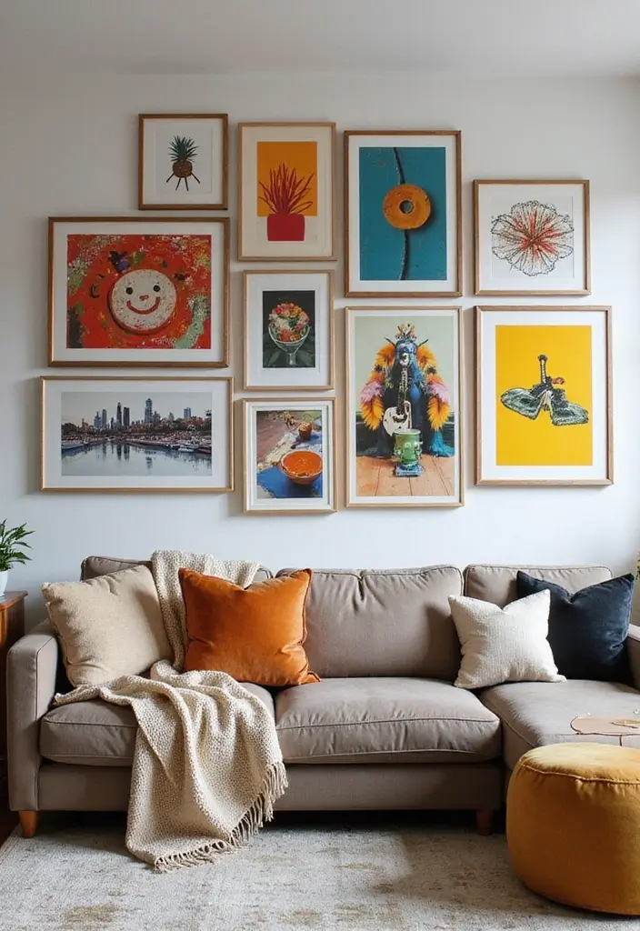 30 Small Apartment Ideas for Stylish & Functional Living - 10. Funky Wall Art to Elevate Aesthetics
