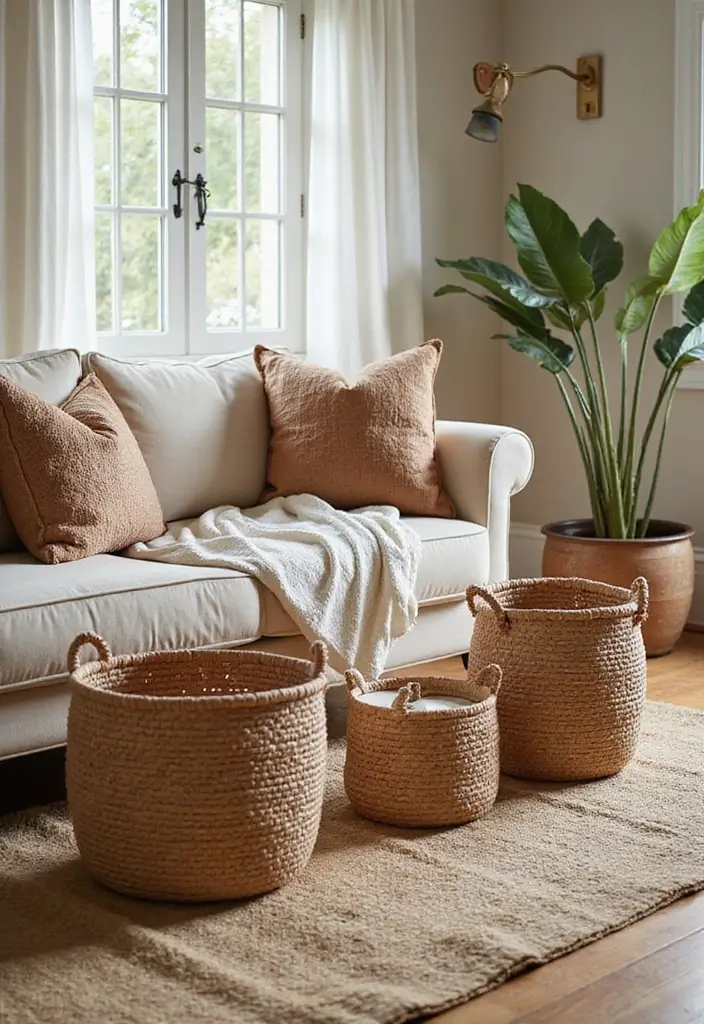30 Small Apartment Ideas for Stylish & Functional Living - 11. Baskets for Stylish Storage