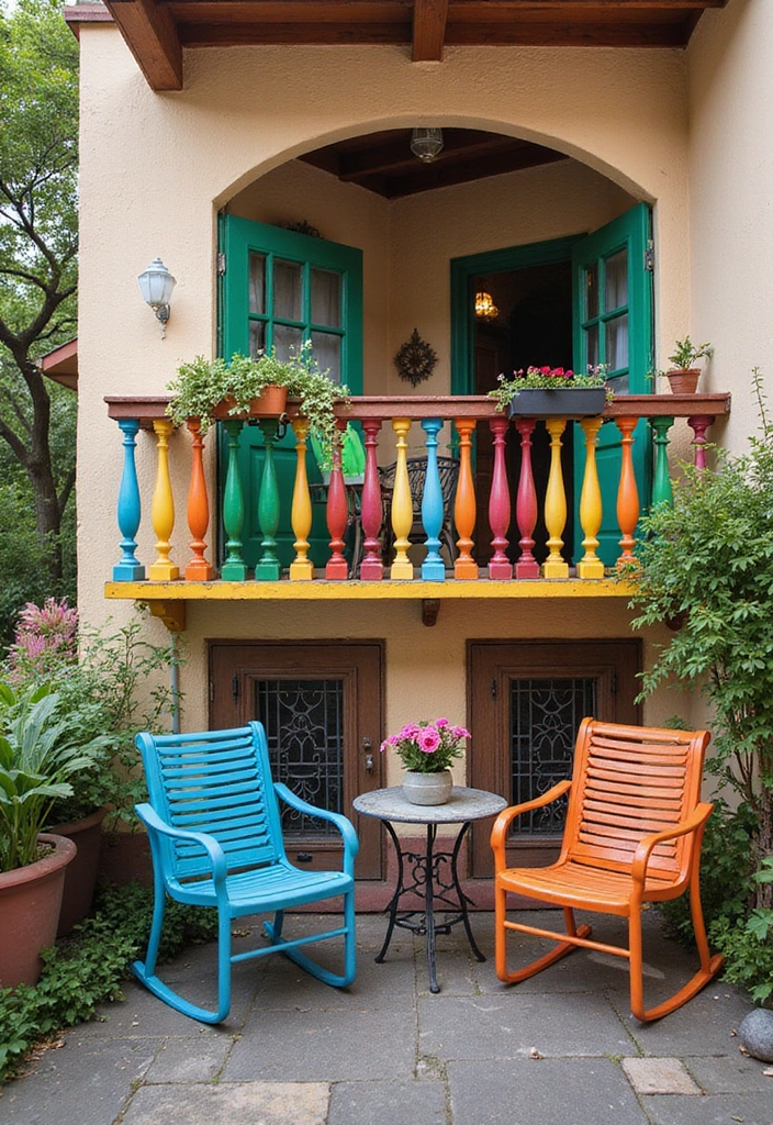 31+ Modern Balcony Railing Designs for a Stylish Upgrade - 17. Colorful Painted Railings