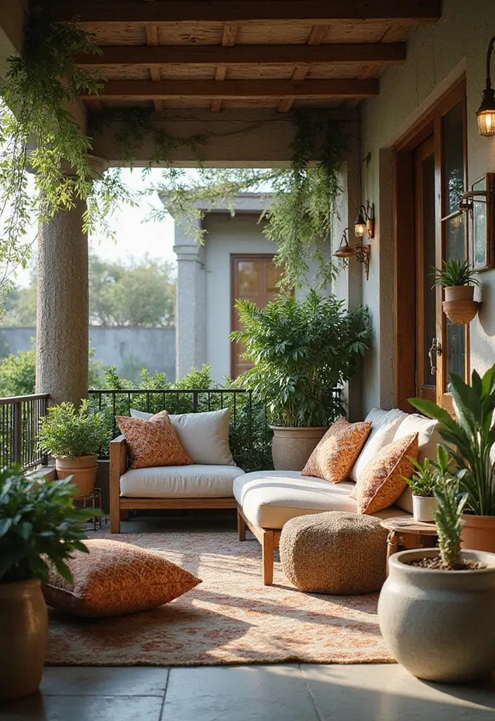 32+ Balcony Decor Ideas to Create Your Outdoor Oasis - 23. Layered Textures