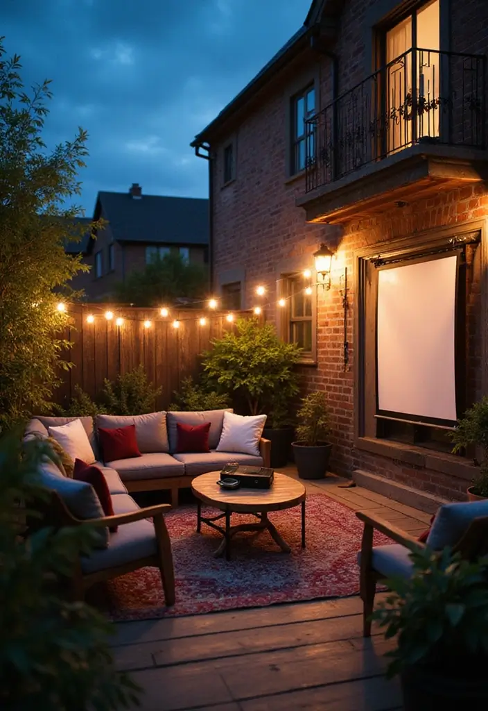 32+ Balcony Decor Ideas to Create Your Outdoor Oasis - 29. Outdoor Cinema