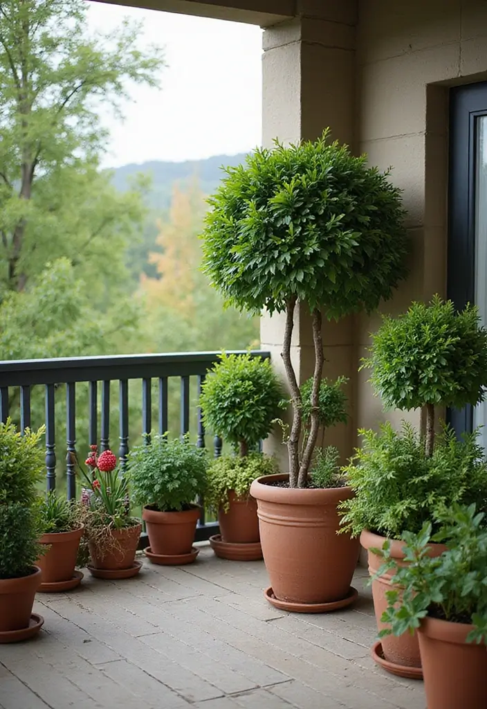 32+ Balcony Decor Ideas to Create Your Outdoor Oasis - 6. Potted Trees
