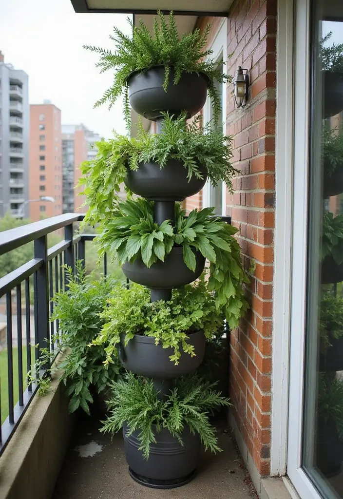 33+ Balcony Decoration Tips for Small and Large Spaces - 21. Vertical Planter Towers