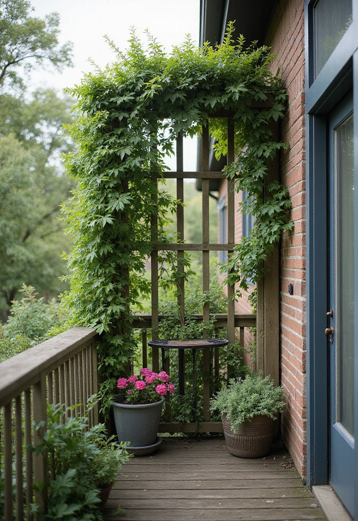 33+ Balcony Decoration Tips for Small and Large Spaces - 23. Use of Trellis for Climbing Plants