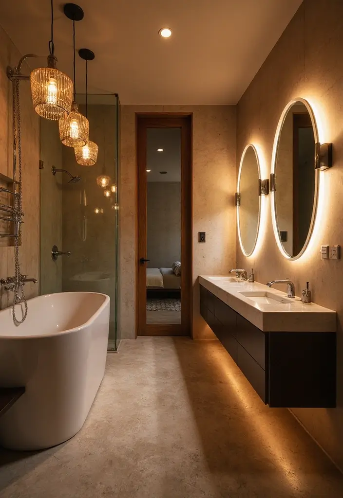 34+ Beautiful Bathroom Ideas for a Spa-Like Retreat - 17. Creative Lighting Solutions