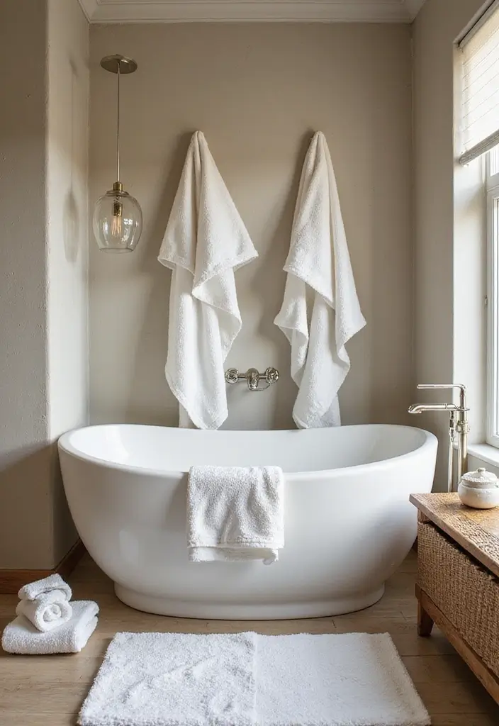 34+ Beautiful Bathroom Ideas for a Spa-Like Retreat - 20. Spa-Inspired Textiles