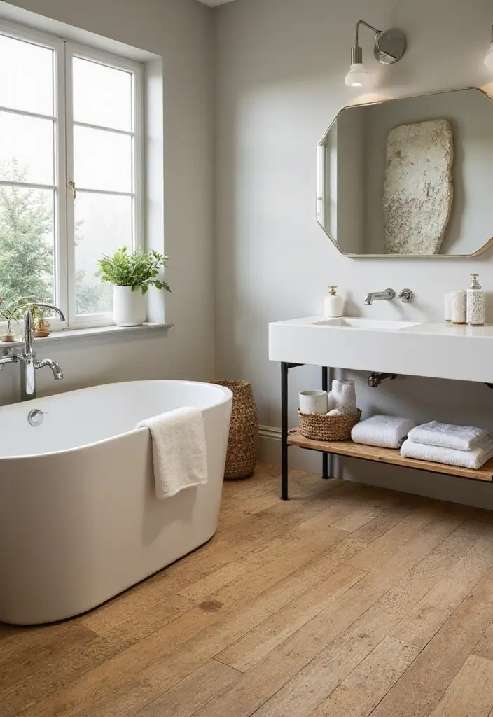 34+ Beautiful Bathroom Ideas for a Spa-Like Retreat - 24. Sustainable Flooring Options