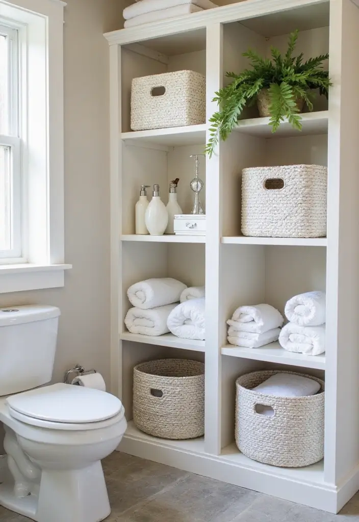 34+ Beautiful Bathroom Ideas for a Spa-Like Retreat - 28. Decorative Storage