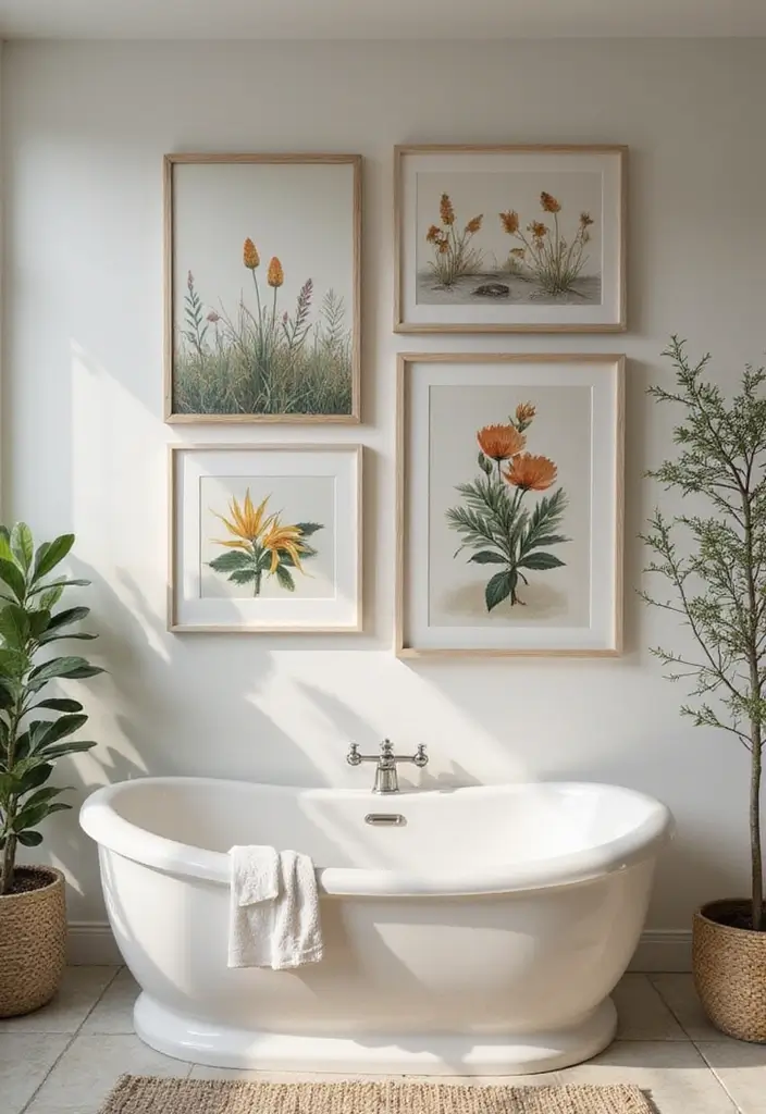 34+ Beautiful Bathroom Ideas for a Spa-Like Retreat - 33. Nature-Inspired Art