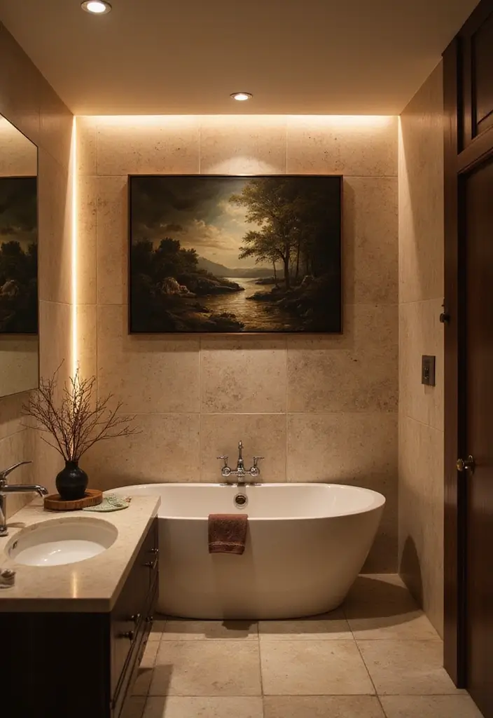 37+ Brilliant Bathroom Lighting Ideas to Brighten Your Day - 20. Accent Lighting for Artwork