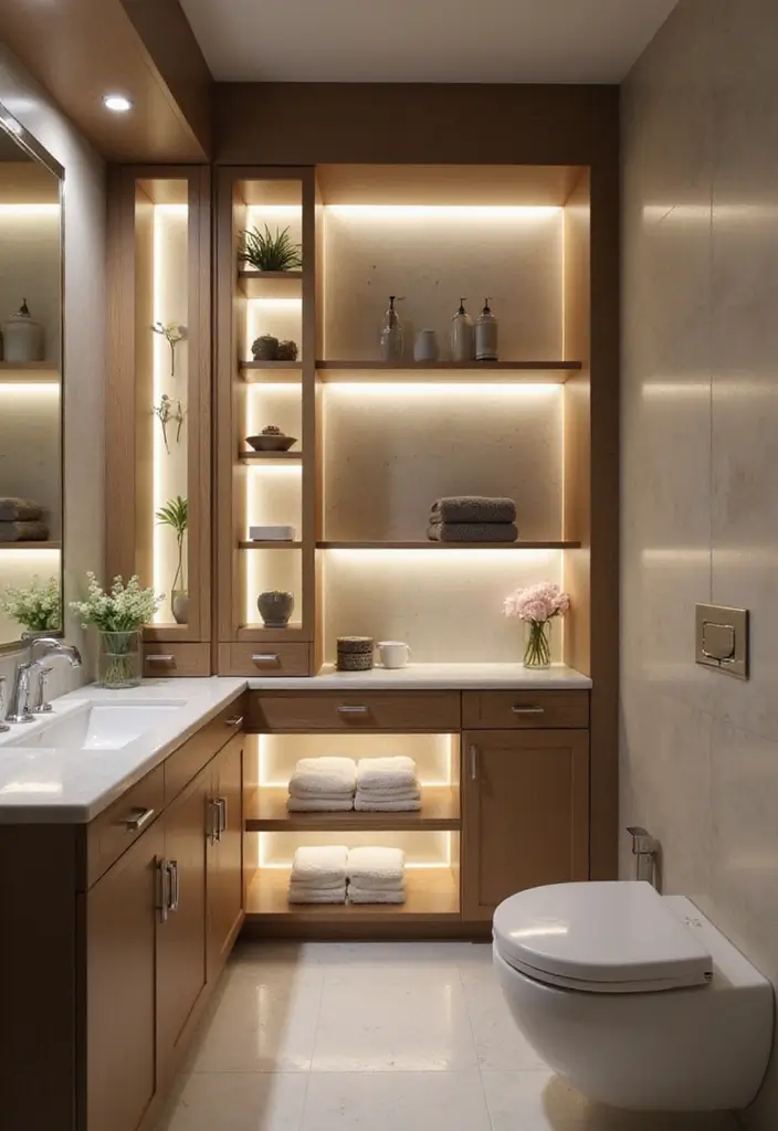 37+ Brilliant Bathroom Lighting Ideas to Brighten Your Day - 24. Illuminated Storage