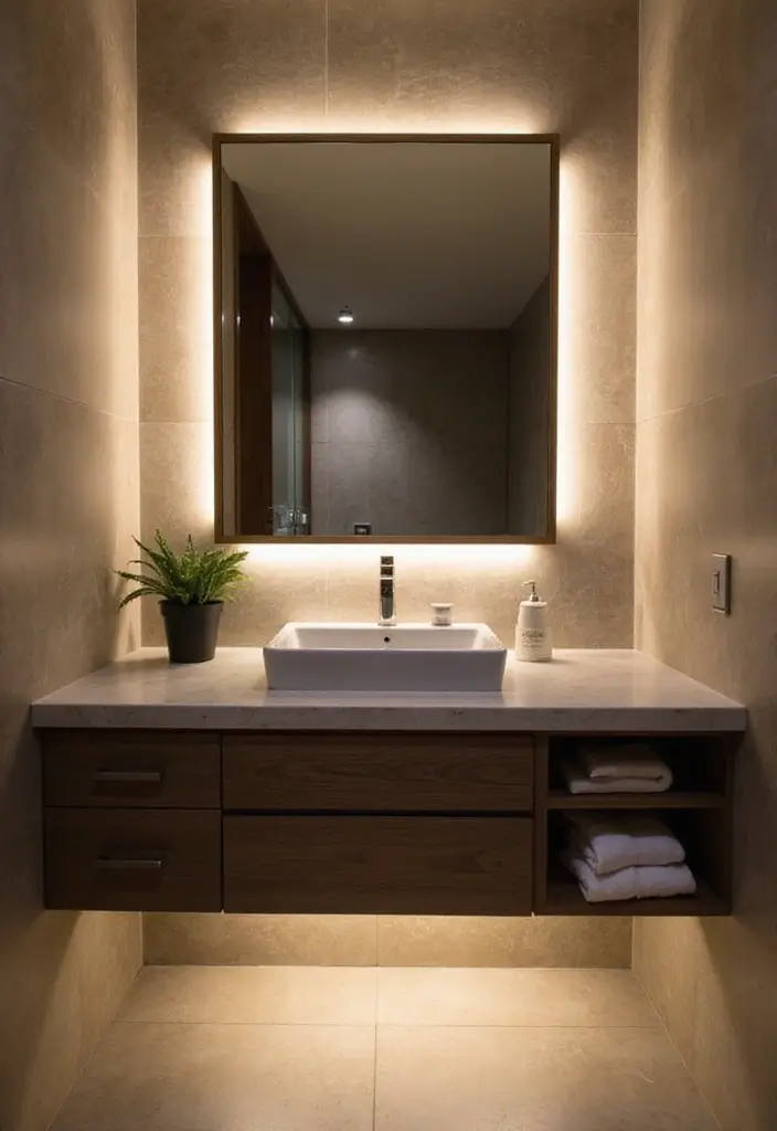 37+ Brilliant Bathroom Lighting Ideas to Brighten Your Day - 26. Under-cabinet Lighting