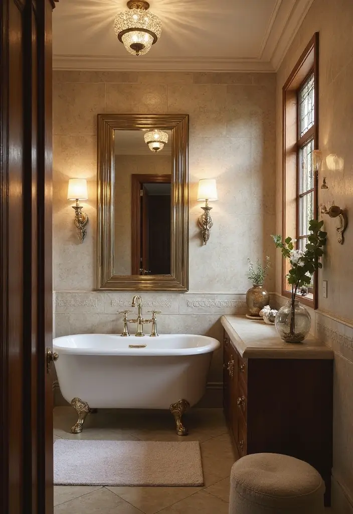 37+ Brilliant Bathroom Lighting Ideas to Brighten Your Day - 28. Art Deco Fixtures