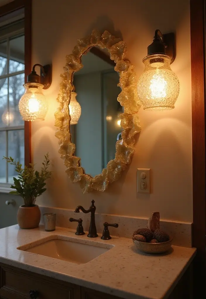 37+ Brilliant Bathroom Lighting Ideas to Brighten Your Day - 4. Recycled Glass Fixtures