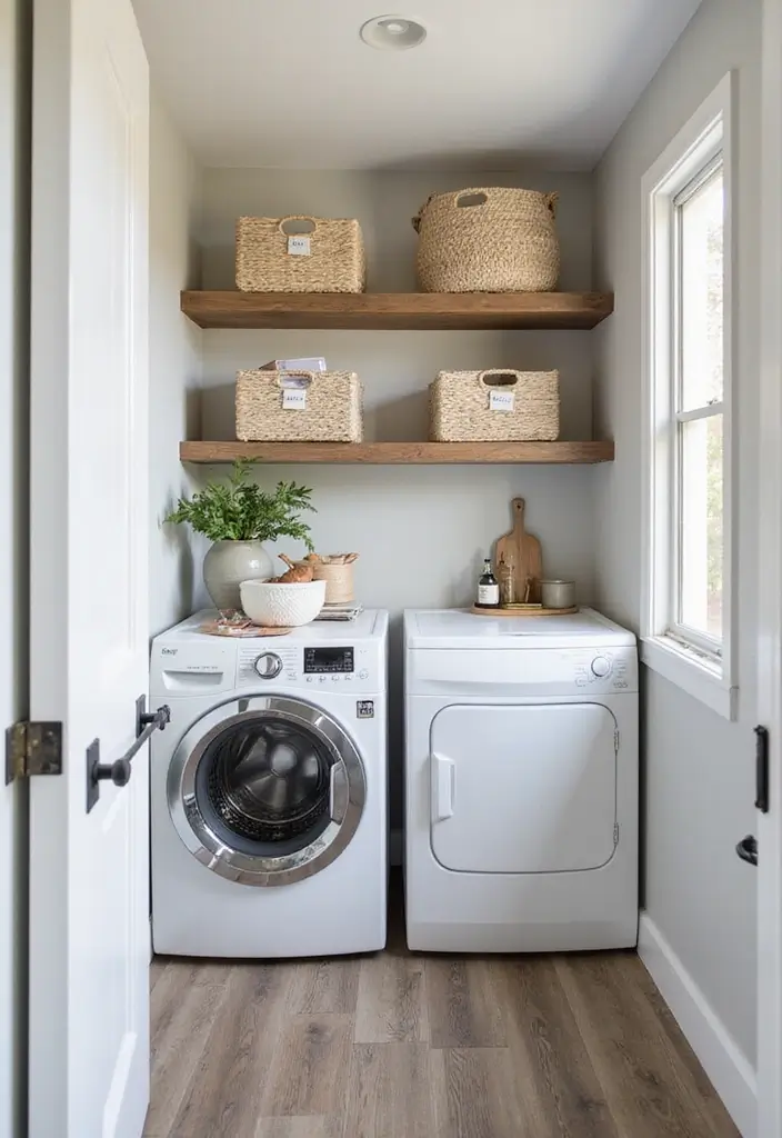 38+ Laundry Room Shelving Ideas for Smart Storage - 10. Ladder Shelves for a Unique Touch