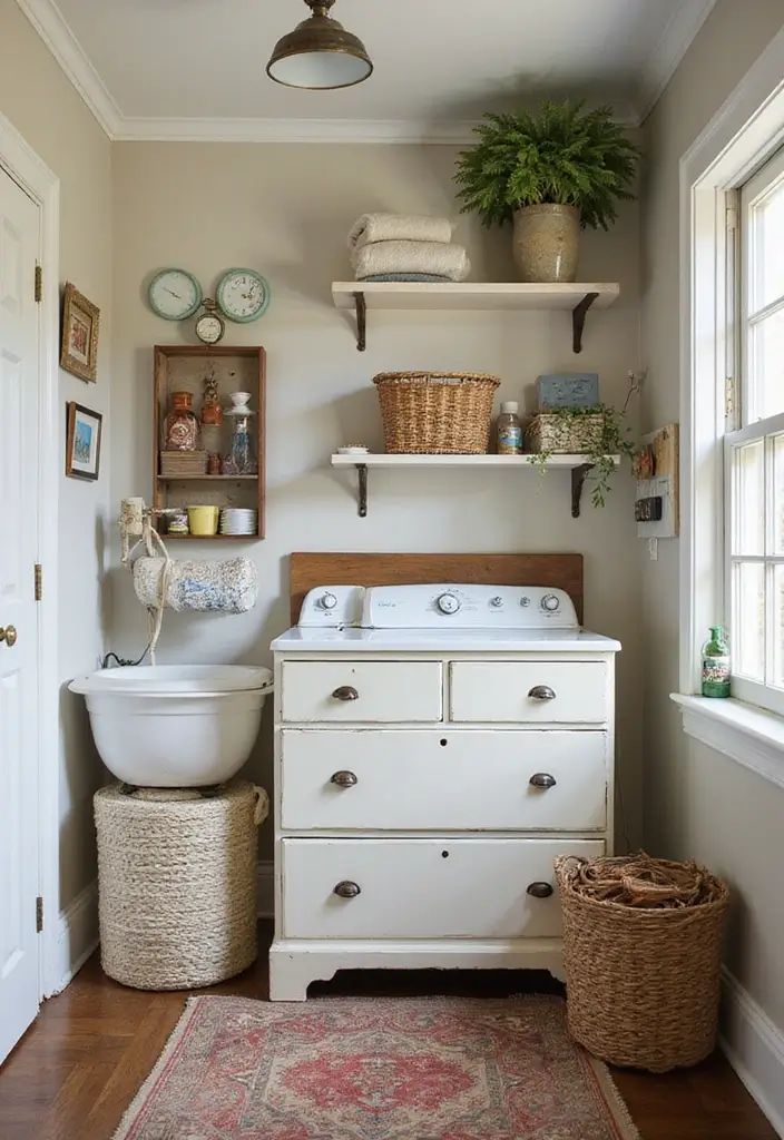 38+ Laundry Room Shelving Ideas for Smart Storage - 11. Repurposed Furniture