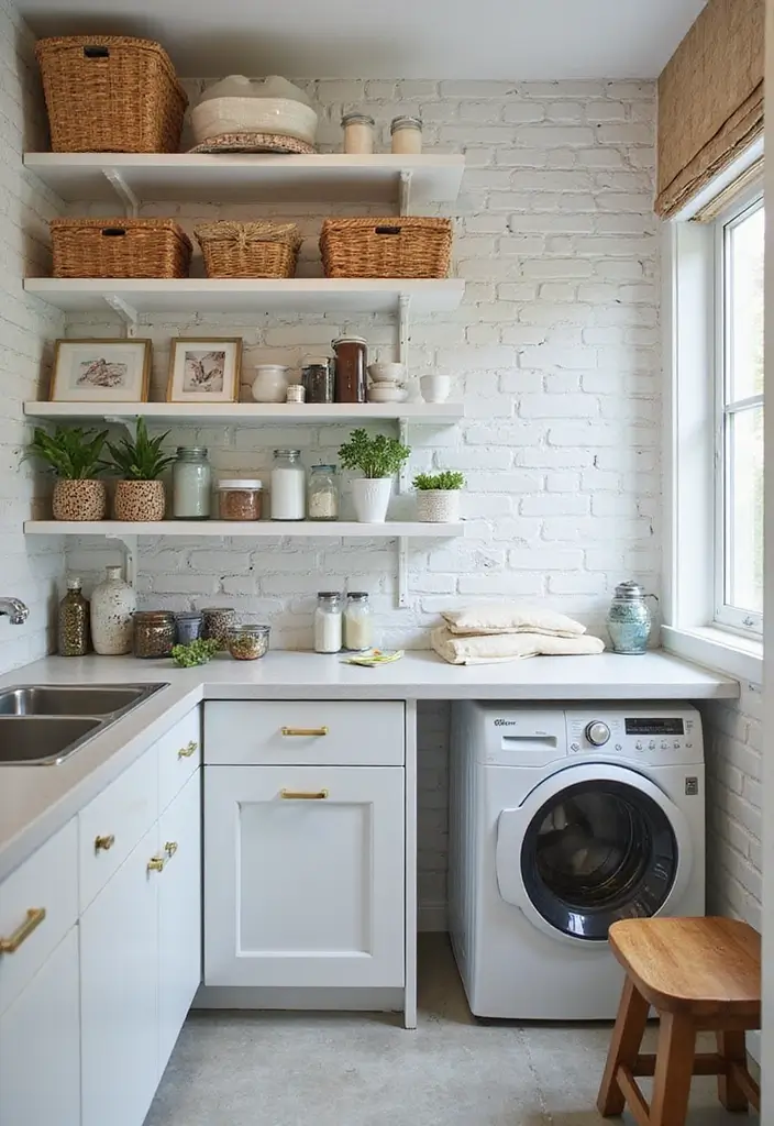 38+ Laundry Room Shelving Ideas for Smart Storage - 15. Tiered Shelving Units