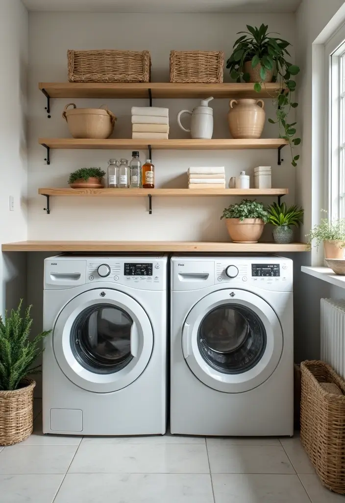 38+ Laundry Room Shelving Ideas for Smart Storage - 16. Shelving Around Appliances