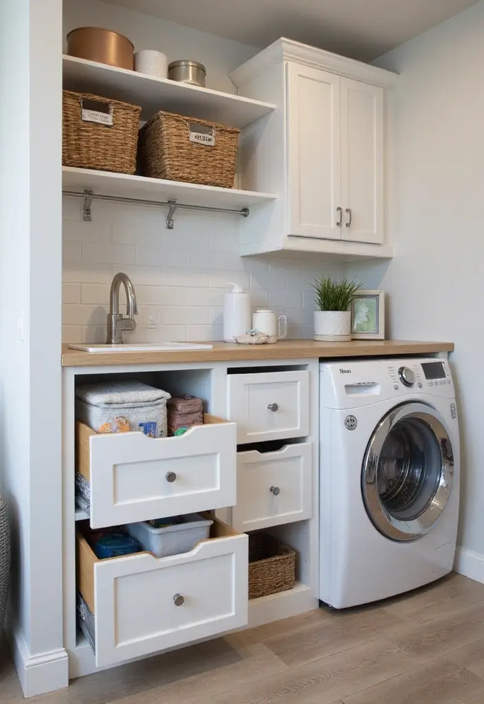 38+ Laundry Room Shelving Ideas for Smart Storage - 20. Drawer Storage for Small Items