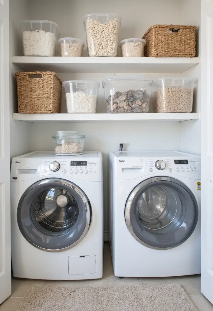 38+ Laundry Room Shelving Ideas for Smart Storage - 29. Easy-Access Bins for Bulk Storage