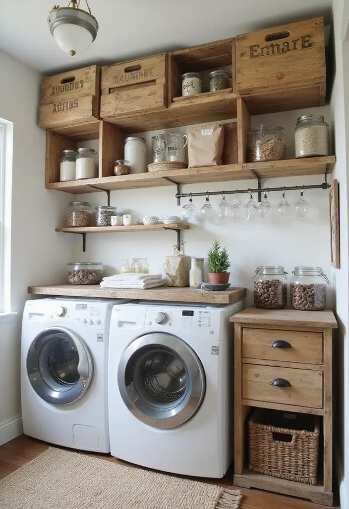 38+ Laundry Room Shelving Ideas for Smart Storage - 32. Upcycled Storage Solutions