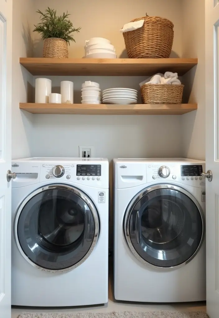 38+ Laundry Room Shelving Ideas for Smart Storage - 34. Using Space Above the Washer and Dryer