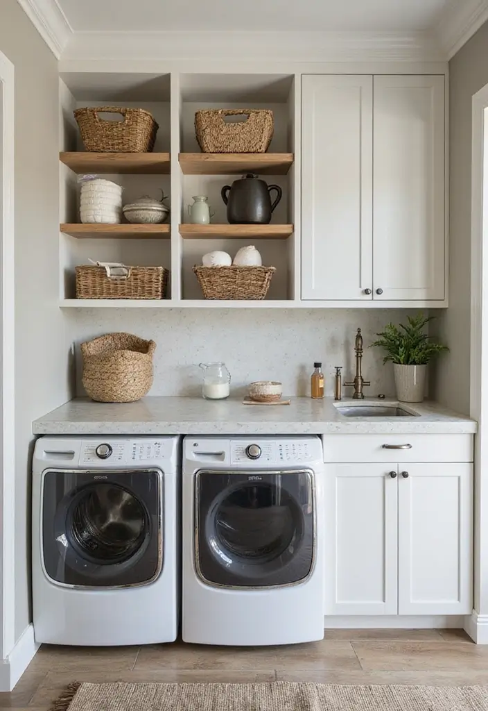 38+ Laundry Room Shelving Ideas for Smart Storage - 5. Built-In Shelving for a Seamless Look