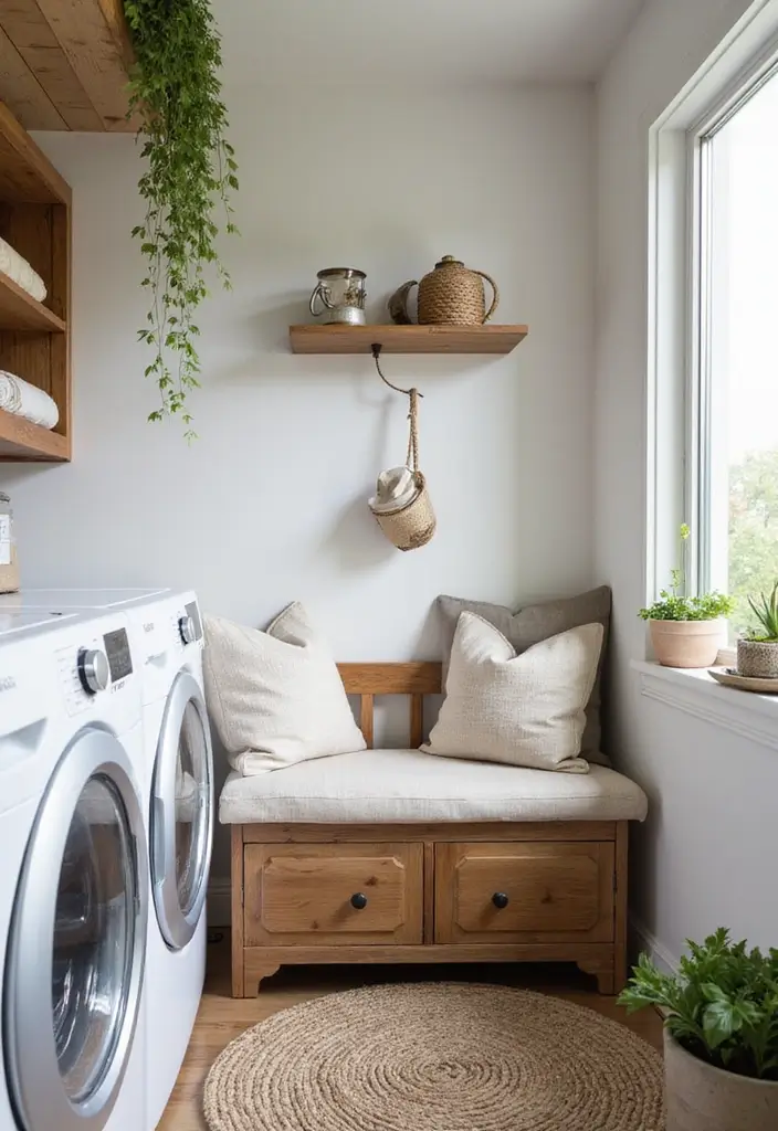 40+ Creative Laundry Room Decor Ideas You’ll Want to Try - 14. Cozy Seating Area