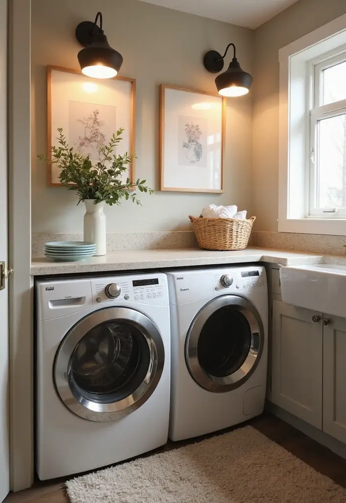40+ Creative Laundry Room Decor Ideas You’ll Want to Try - 15. Light Fixtures with Flair