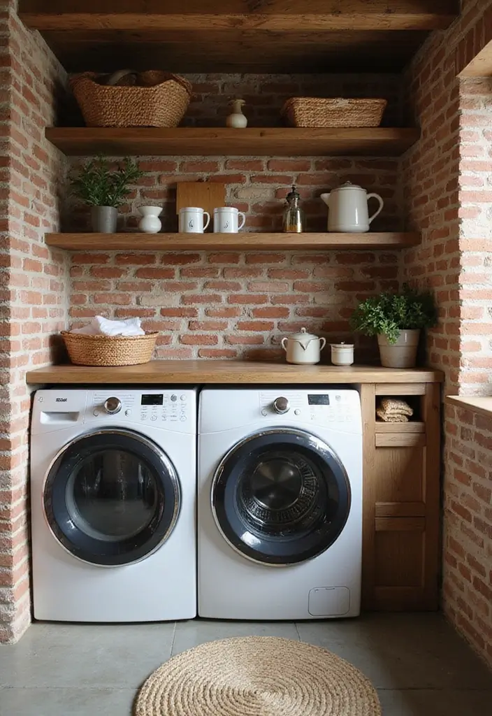 40+ Creative Laundry Room Decor Ideas You’ll Want to Try - 19. Rustic Masonry Elements