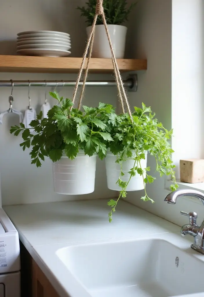 40+ Creative Laundry Room Decor Ideas You’ll Want to Try - 28. Hanging Herb Garden