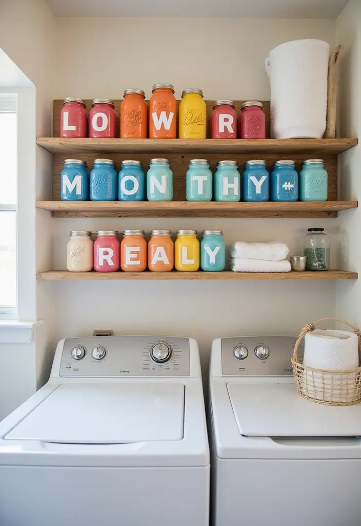 40+ Creative Laundry Room Decor Ideas You’ll Want to Try - 3. Colorful Mason Jar Organizers