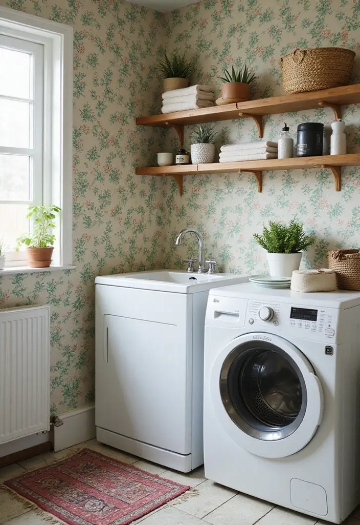 40+ Creative Laundry Room Decor Ideas You’ll Want to Try - 38. Eco-Friendly Wallpaper