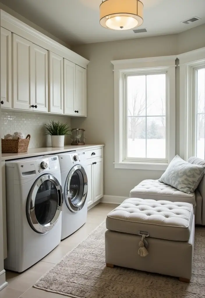 40+ Creative Laundry Room Decor Ideas You’ll Want to Try - 40. Stylish Storage Ottoman