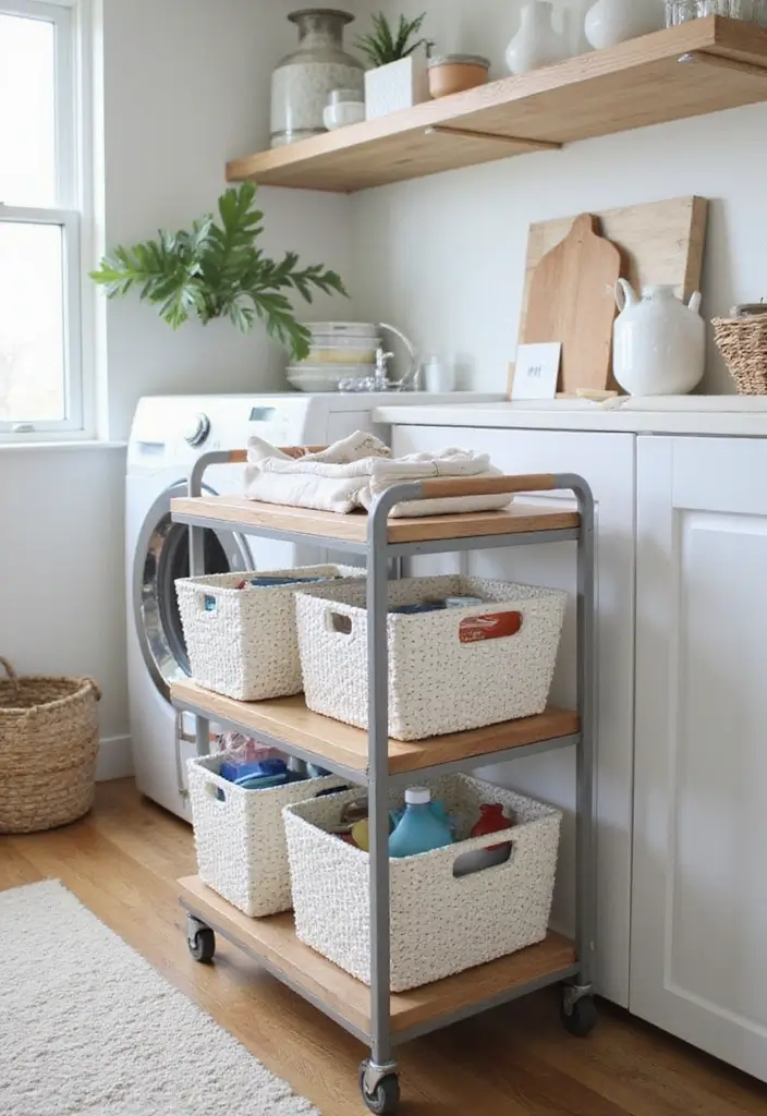41+ Laundry Room Design Ideas for Function and Flair - 20. Customizable Laundry Carts