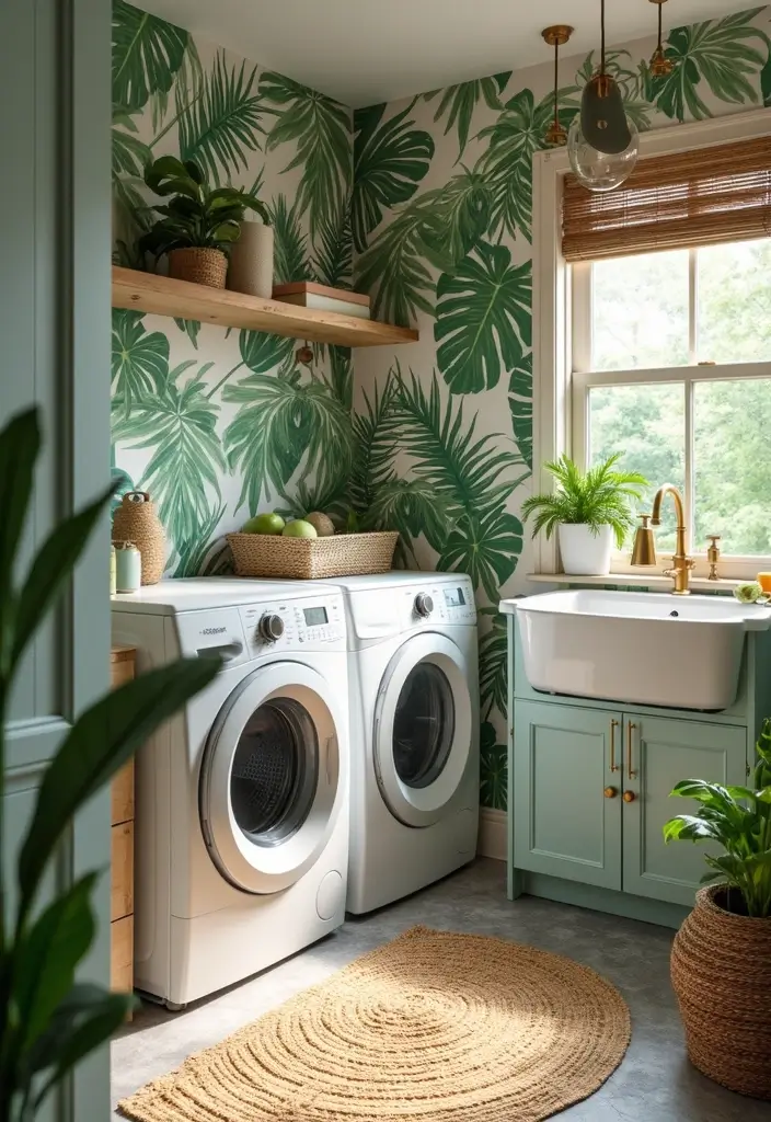 41+ Laundry Room Design Ideas for Function and Flair - 22. Tropical Inspired Decor