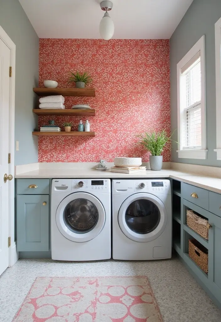 41+ Laundry Room Design Ideas for Function and Flair - 25. Bright Accent Walls