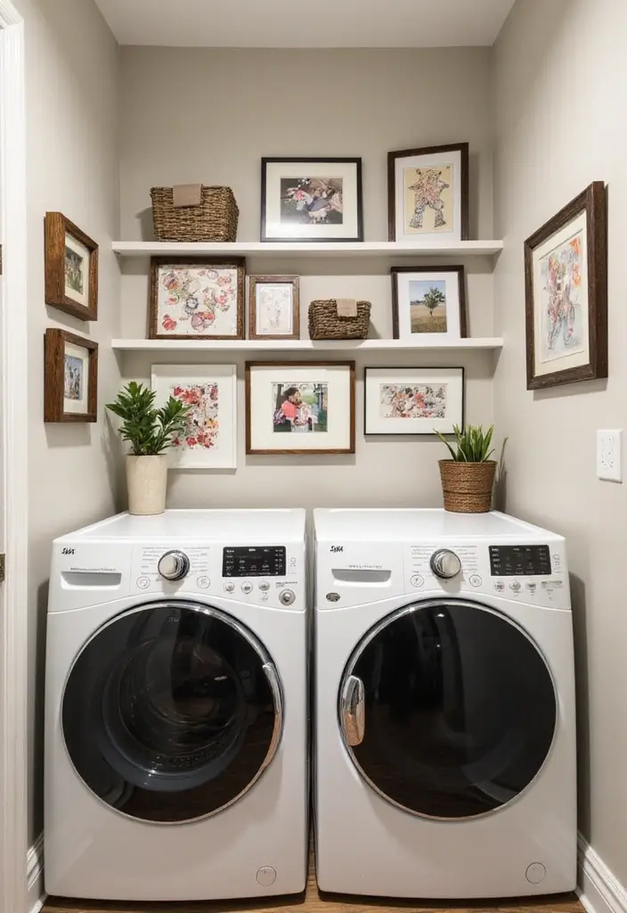 41+ Laundry Room Design Ideas for Function and Flair - 28. Personalized Art Display