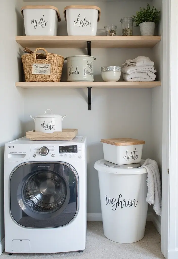 41+ Laundry Room Design Ideas for Function and Flair - 34. Themed Laundry Labels