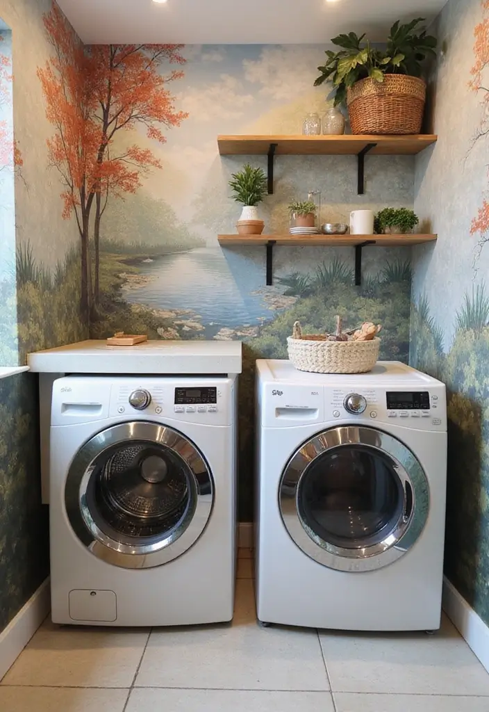 41+ Laundry Room Design Ideas for Function and Flair - 40. Artistic Wall Murals