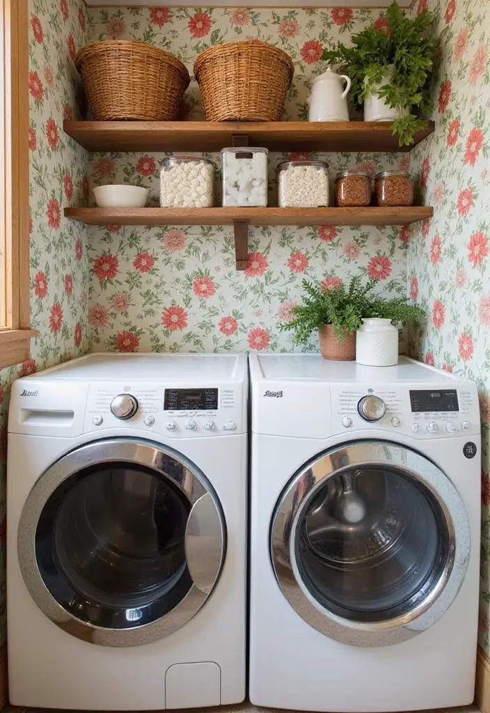 42+ Laundry Room Wallpaper Ideas to Add Personality - 1. Charming Floral Patterns